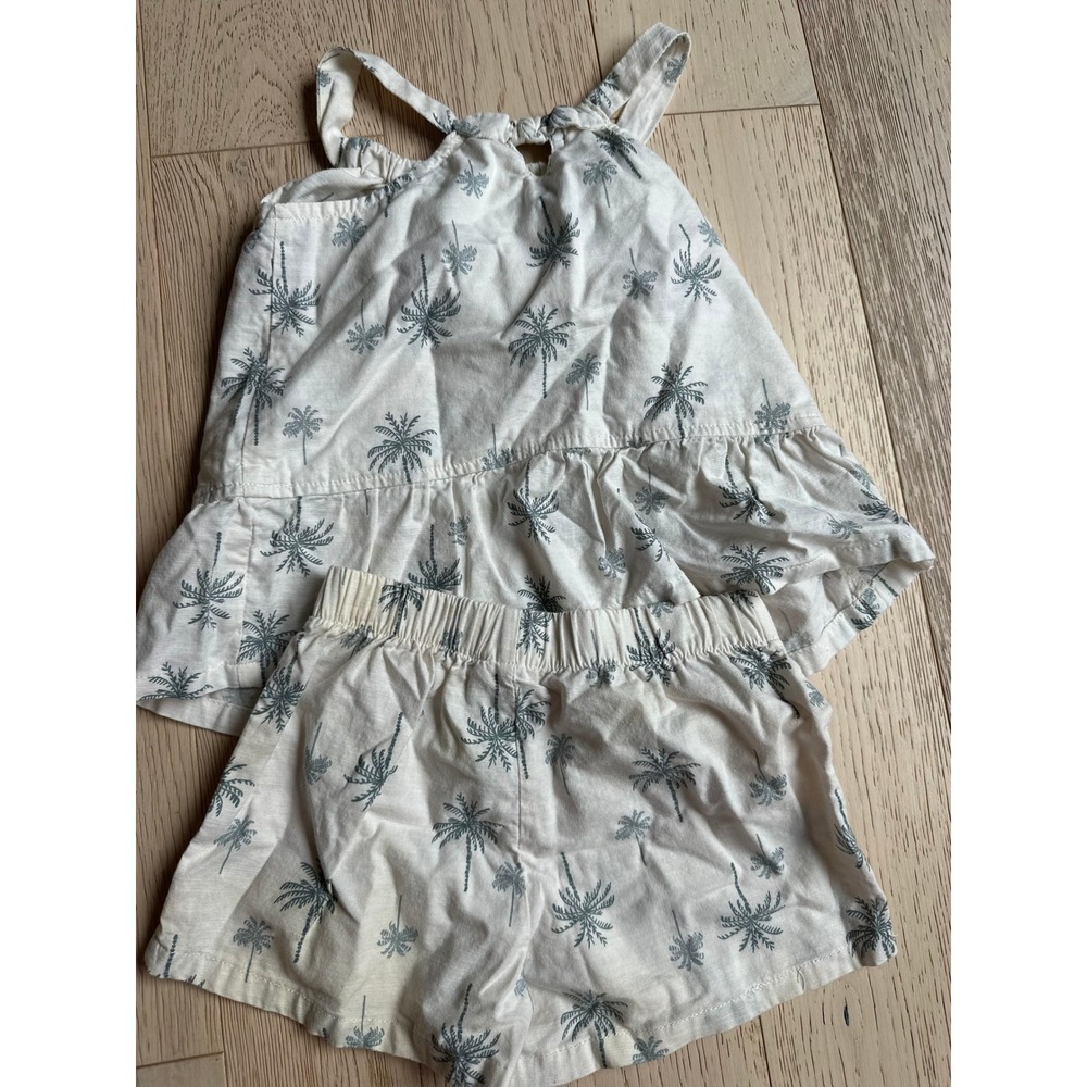 Carters Toddler Girls 3T Palm Tree Peplum Top and Shorts Set Cream Teal